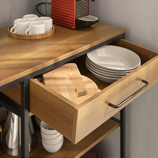 Køkkenbord med 1 skuffe og 2 hylder, brun / onyx