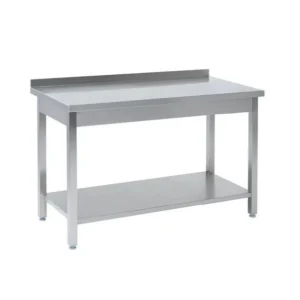 Rustfrit stålbord m. underhylde & bagkant, 60 cm bredde 400