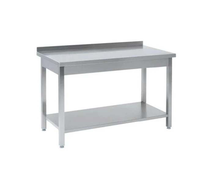 Rustfrit stålbord m. underhylde & bagkant, 60 cm bredde 400