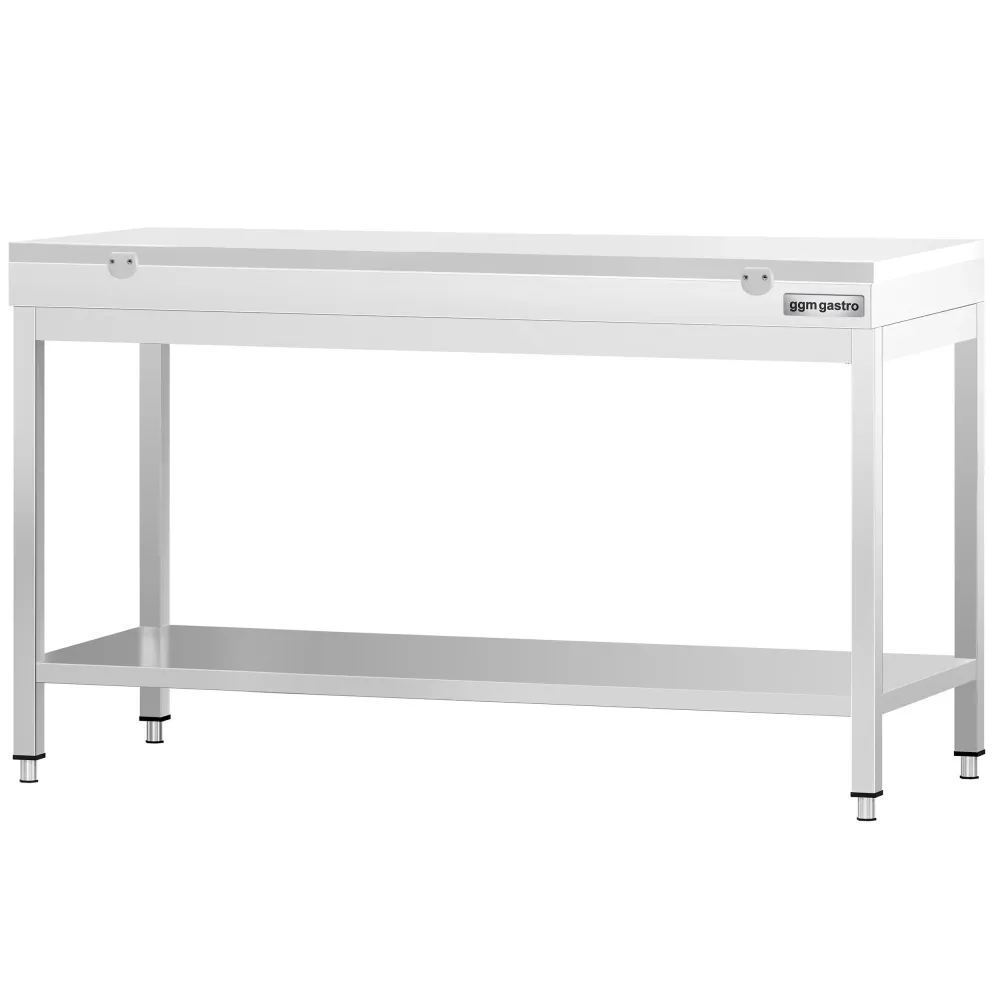 Stålbord i rustfrit HIGH-END - 1,6 m - med underhylde - inkl. skæreplade i hvid