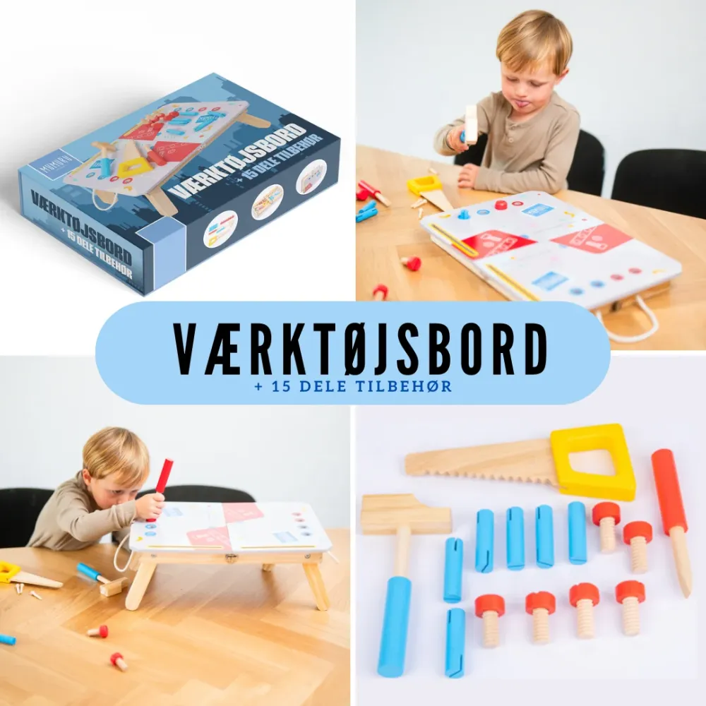 Værktøjsbord i træ med 15 tilbehørsdele
