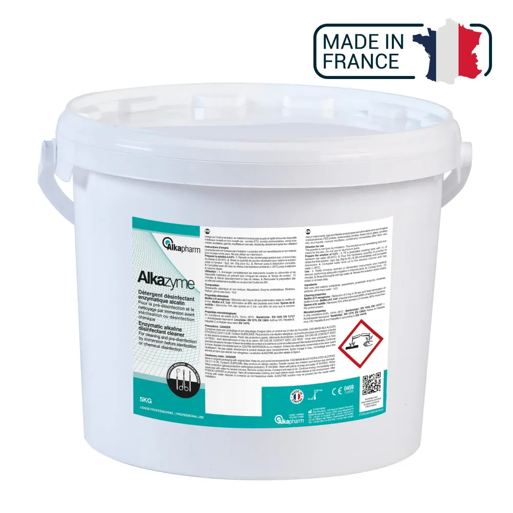 Alkazyme - Alkaline enzymatisk desinfektionsmiddel - Spand - 5 kg - Alkapharm