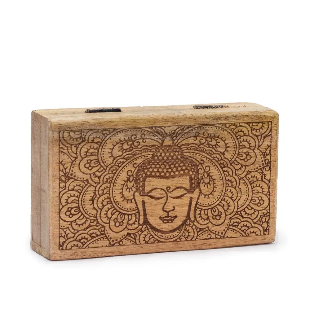 Firkantet æske Buddha ansigt sort indgraveret 17x10x4.2 cm