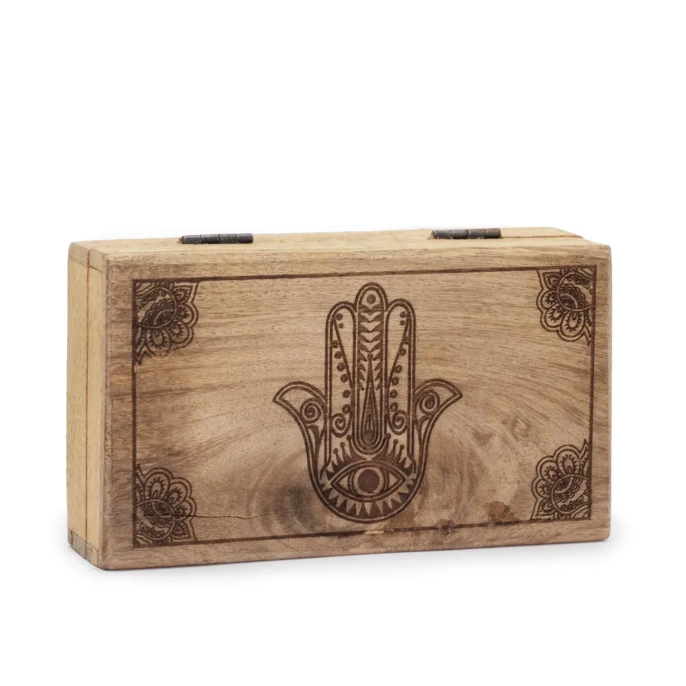 Hamsa graveret firkantet æske medium sort 17x10x4.2cm