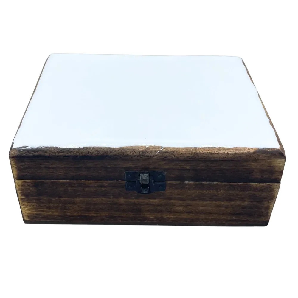 Keramisk glaseret mango træ opbevaringsboks hvid 20x15x7.5cm