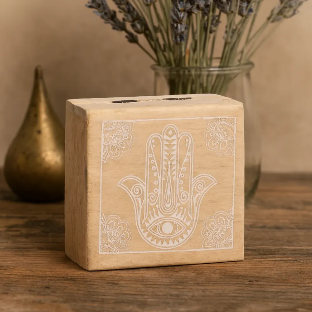Lille firkantet æske Hamsa hvidvask 10x10x4.2cm