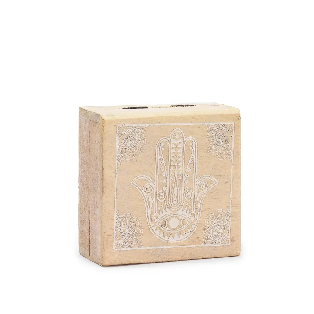 Lille firkantet æske Hamsa hvidvask 10x10x4.2cm
