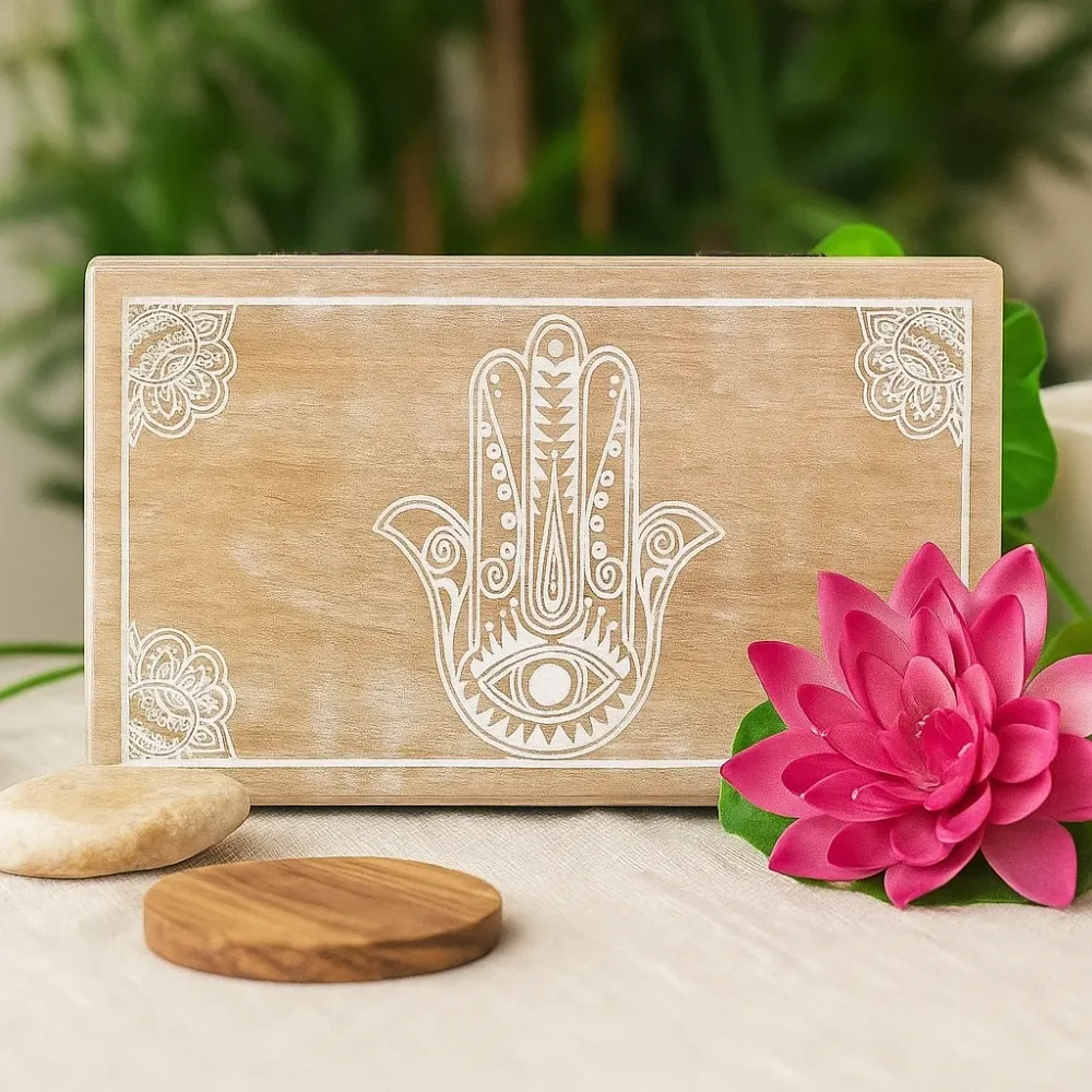 Medium firkantet æske Hamsa hvidvask 17x10x4.2cm