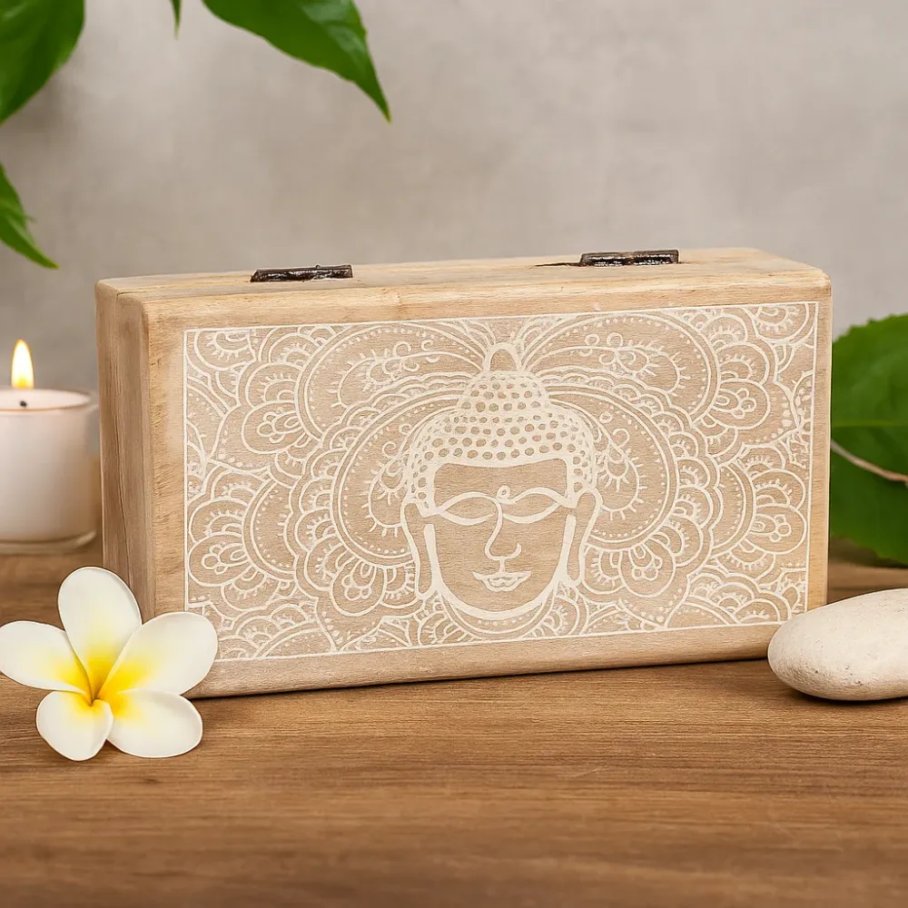 Opbevaringsæske Buddha Ansigt Hvidvask 17x10x4.2cm