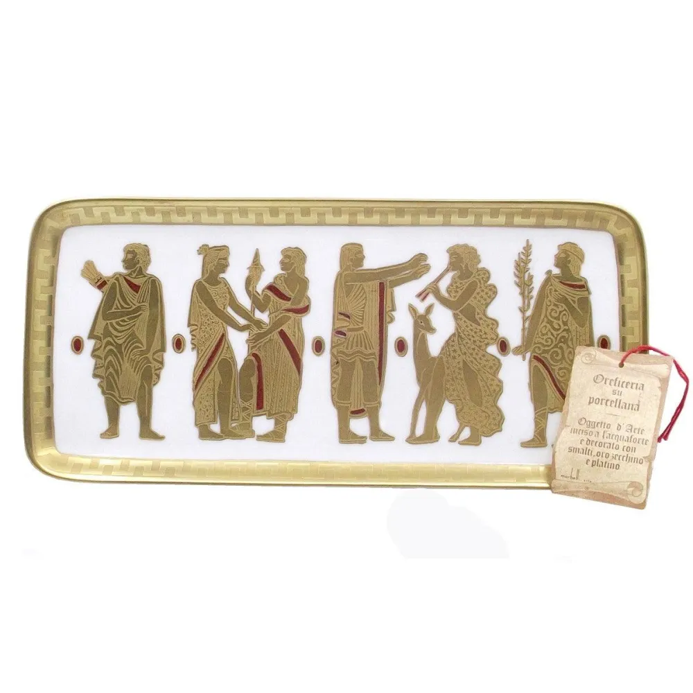 Morbelli Italien guldsmedebakke på porcelæn 15x32cm ætset med ren guld dekoration -FRO19-W