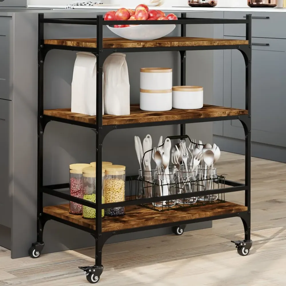 Køkkenvogn 65X40X86,5 Cm Manufactured Træ Etræsfarve Sort
