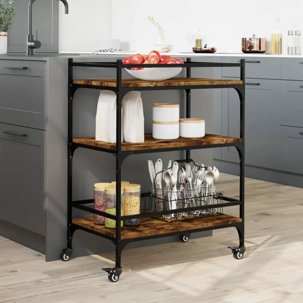 Køkkenvogn 65X40X86,5 Cm Manufactured Træ Etræsfarve Sort