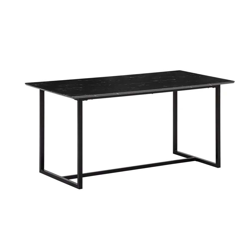 Spisebord 180x90x76 cm, køkkenbord, sort i marmorlook, hip, stort spisebord, rektangulært spisebord, spisebord med metalben