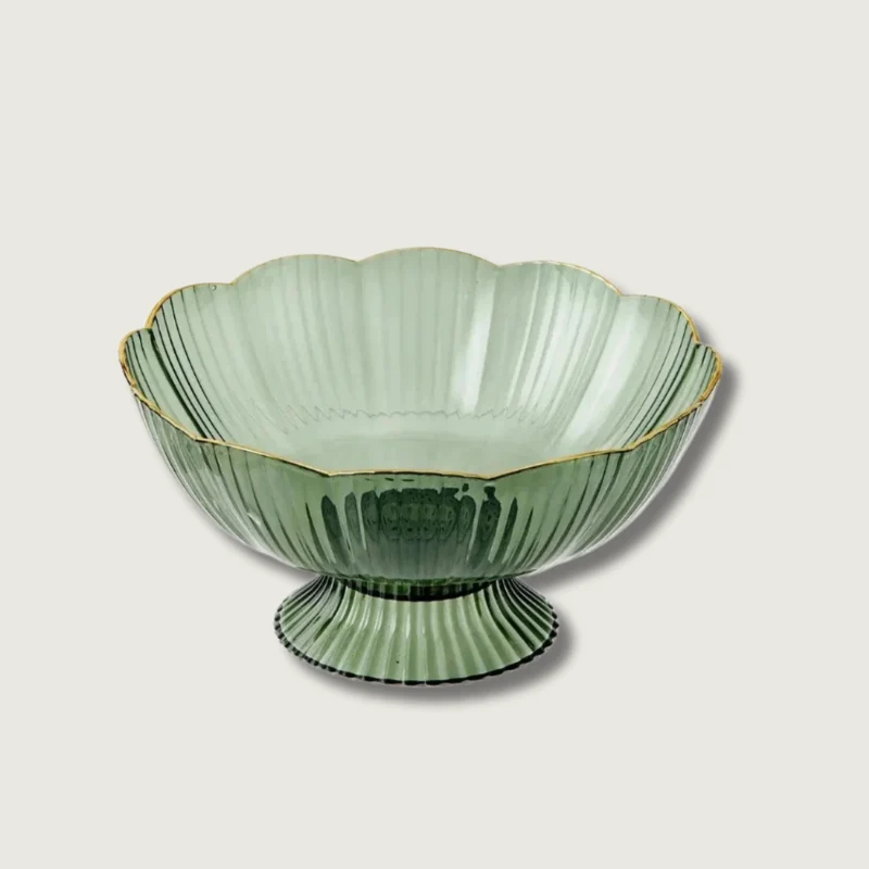 Vintage Glass Fruit Bowl | Scalloped Edge Mint Design Green
