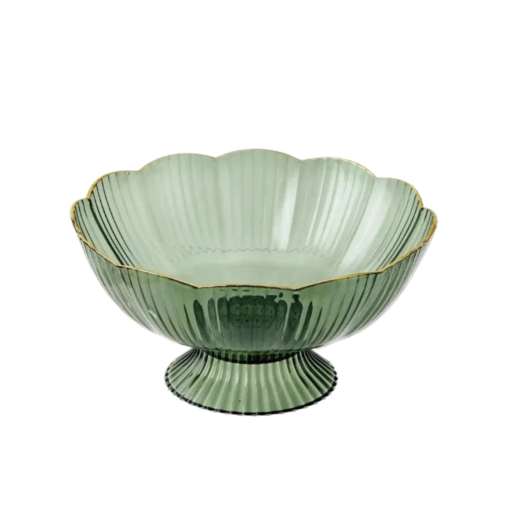 Vintage Glass Fruit Bowl | Scalloped Edge Mint Design Green