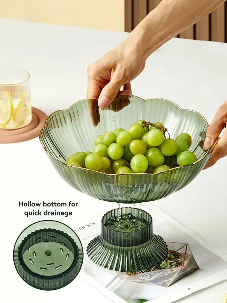 Vintage Glass Fruit Bowl | Scalloped Edge Mint Design Green