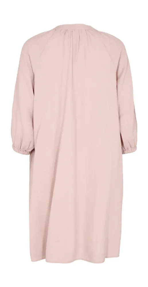 Mini hørkjole med stolpelukning pale mauve S