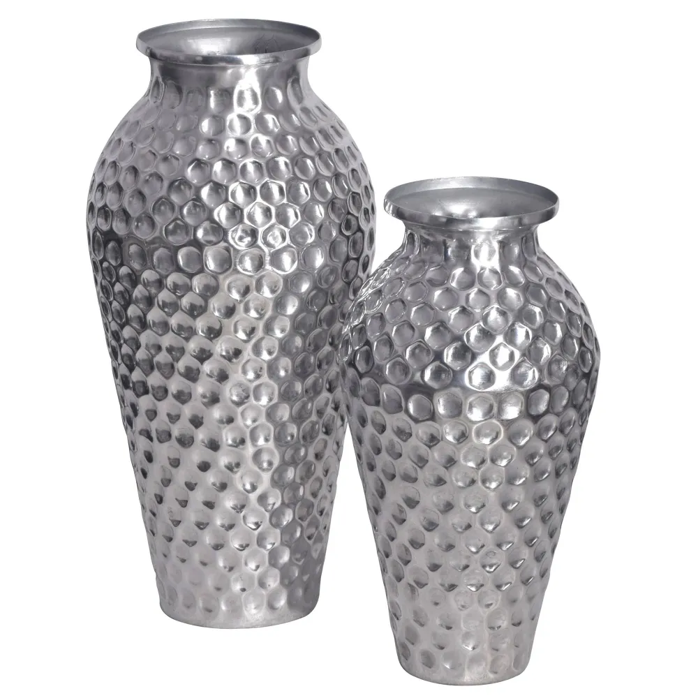 Dekorativ vase sæt med 2, aluminium sølv amfora blomstervaser, -style, runde dekorative vaser, 2-delt sæt til blomster, al...