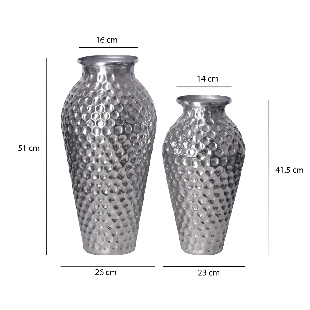 Dekorativ vase sæt med 2, aluminium sølv amfora blomstervaser, -style, runde dekorative vaser, 2-delt sæt til blomster, al...