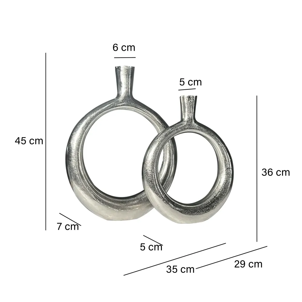 Dekorativ vase sæt med 2, aluminium sølv donut blomstervaser, moderne, runde dekorative vaser, 2-delt sæt til blomster, al...