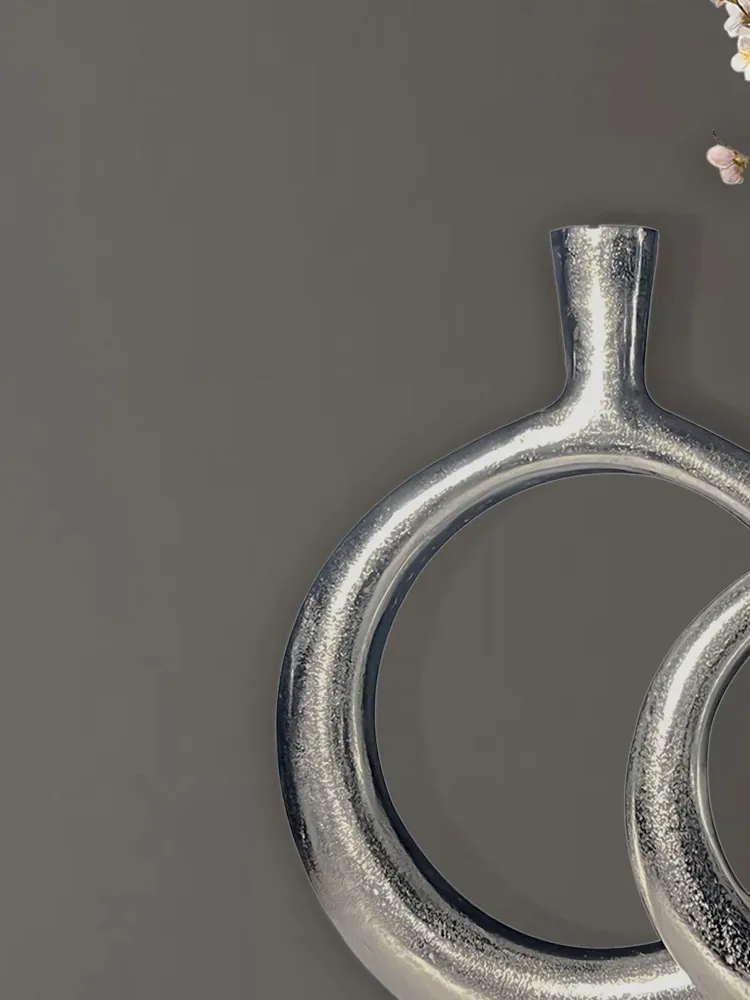 Dekorativ vase sæt med 2, aluminium sølv donut blomstervaser, moderne, runde dekorative vaser, 2-delt sæt til blomster, al...