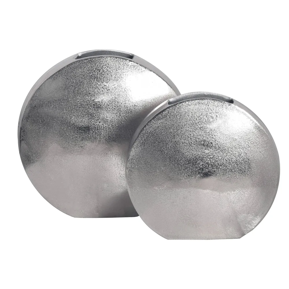 Dekorativ vase sæt med 2, aluminium sølv, trendy blomstervaser, runde dekorative vaser, 2-delt sæt til blomster, aluminium...