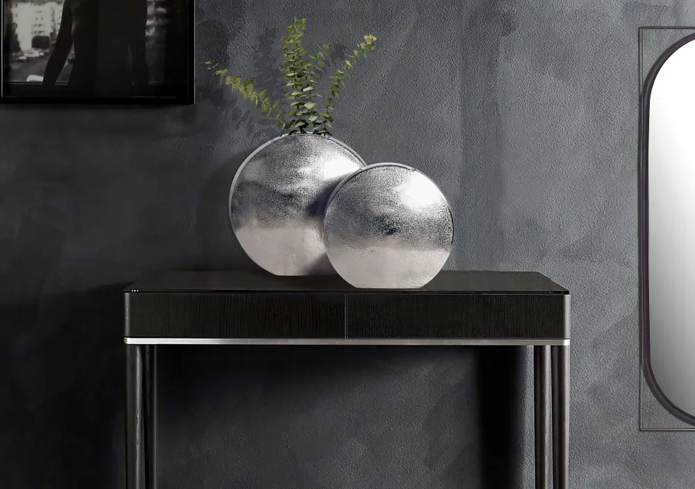 Dekorativ vase sæt med 2, aluminium sølv, trendy blomstervaser, runde dekorative vaser, 2-delt sæt til blomster, aluminium...