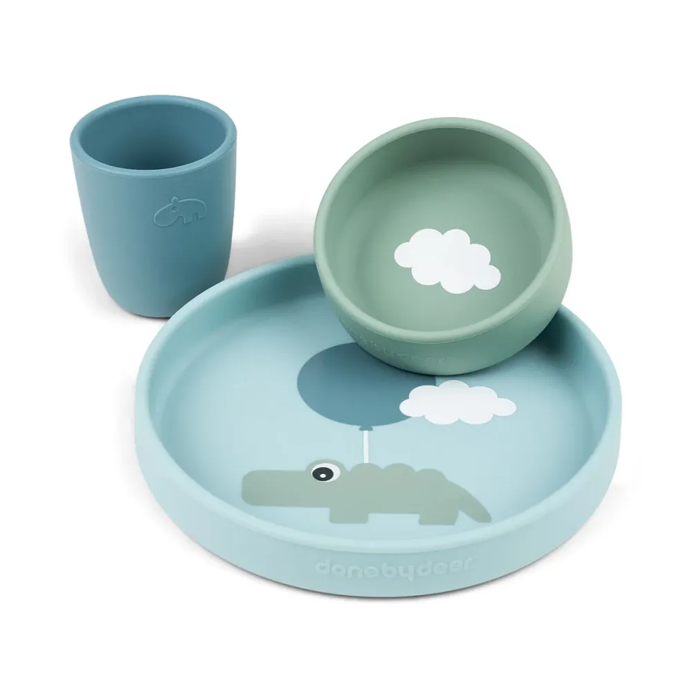 Done Deer Silikone Spisesæt - Happy Clouds - Cobalt