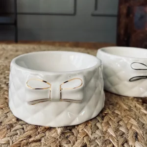 Foderskål med sløjfe - Ivory porcelæn med guld