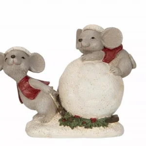 Indendørs juledekoration Mus Med Snowball polyresin 12x5x8,5cm