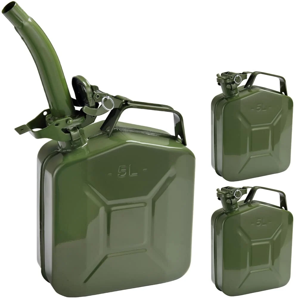 Sæt med 3 benzindunke i alloy med tud, 5 liter
