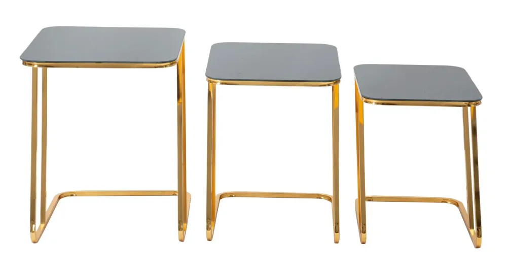 Sæt med borde i glam-stil, jern og glas