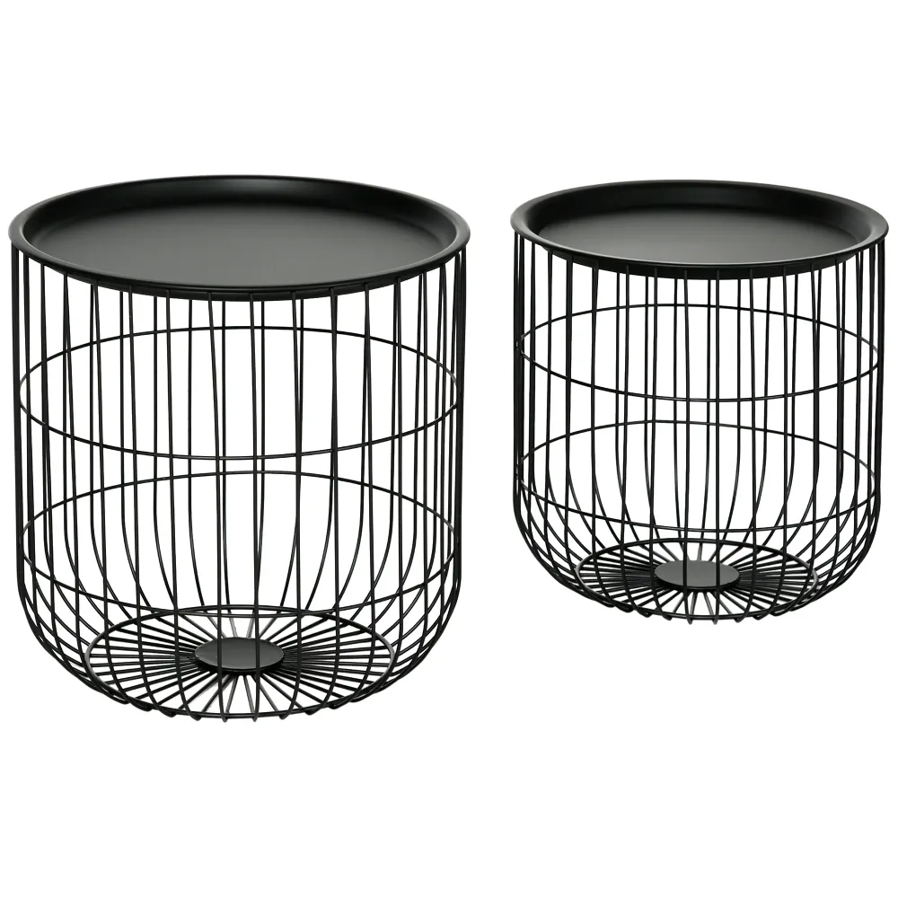Sæt med 2 sideborde i skandinavisk stil med opbevaringsplads, stabelbare, charcoal