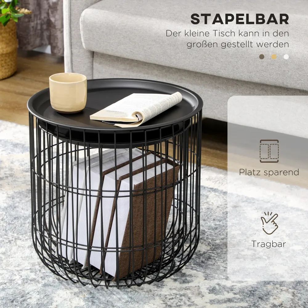 Sæt med 2 sideborde i skandinavisk stil med opbevaringsplads, stabelbare, charcoal