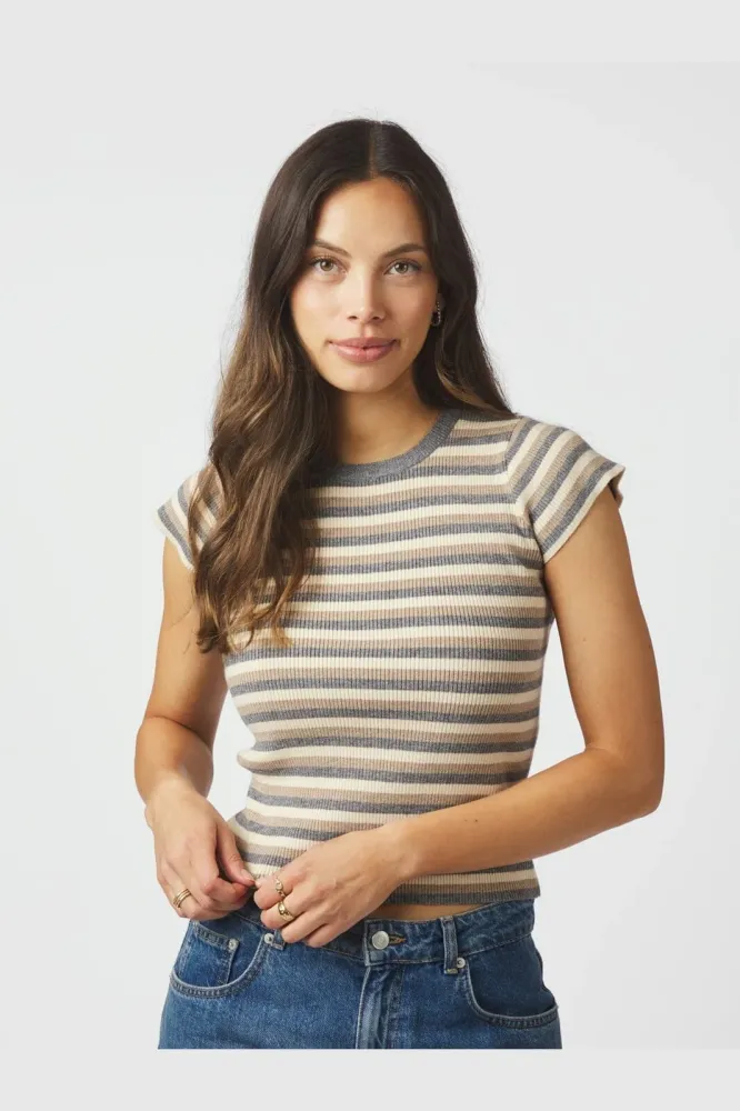 Neo Noir - Tirra Simple Stripe Knit Top 166630 - 130 - Grey