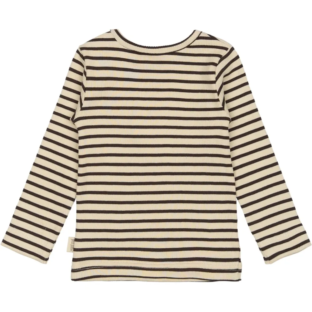 Petit Piao Coffee Bean/off White T-shirt L/S Modal Pinstripet Coffee Lovers 80