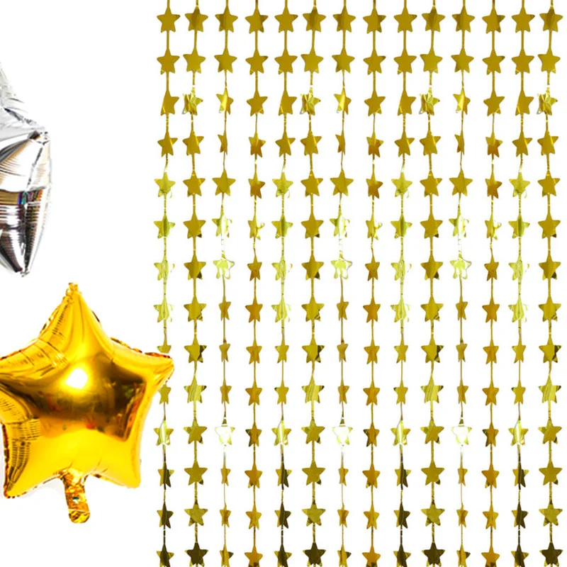 Dørgardin med guld stjerner, 100x200 cm.