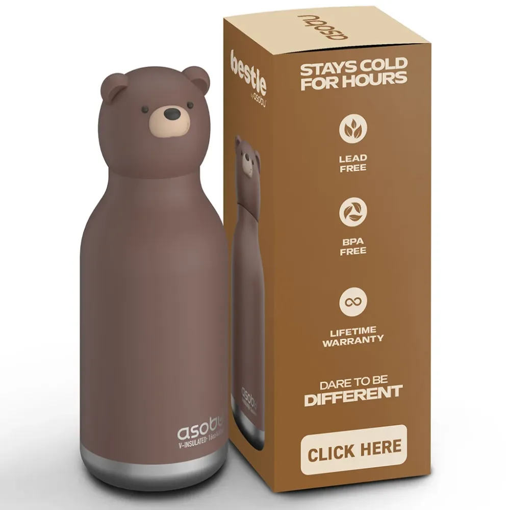 Asobu Bestie Animal termo drikkedunk, 460 ml. - Brun bjørn