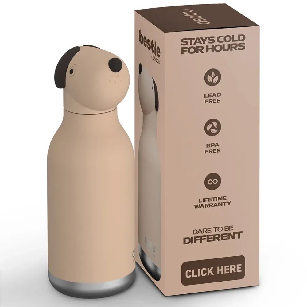 Asobu Bestie Animal termo drikkedunk, 460 ml. - Brun hund
