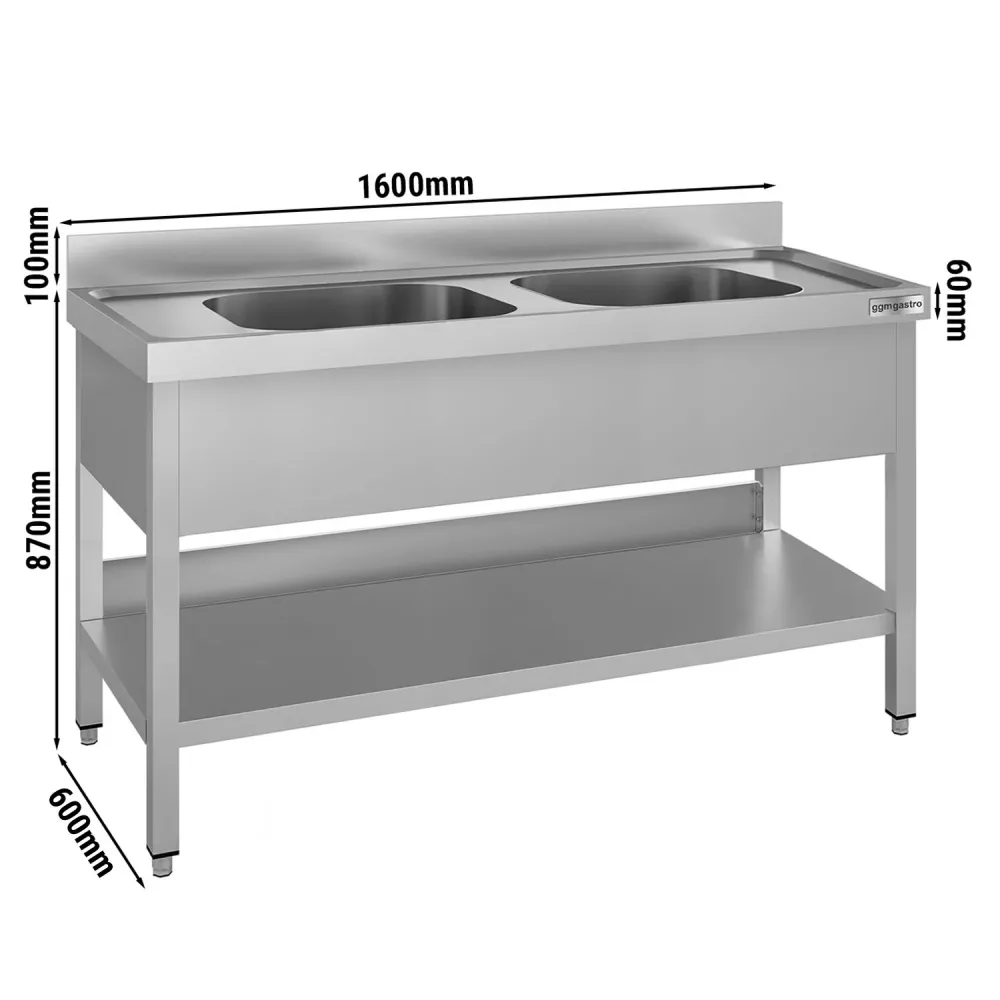Vaskeskab ECO - 1600x600mm - med bund og 2 håndvaske i midten