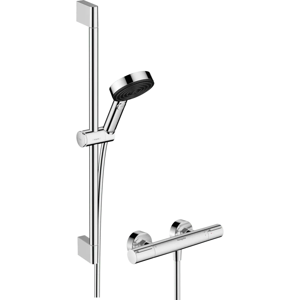 Hansgrohe Pulsify Pick S Brusesystem 105 3jet Relaxation EcoSmart med termostat Ecostat Element og bruserstang 65 cm – krom