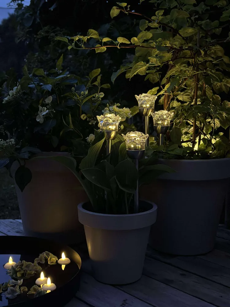 Fakkel med solceller FLOWER – Sæt med 4 stk