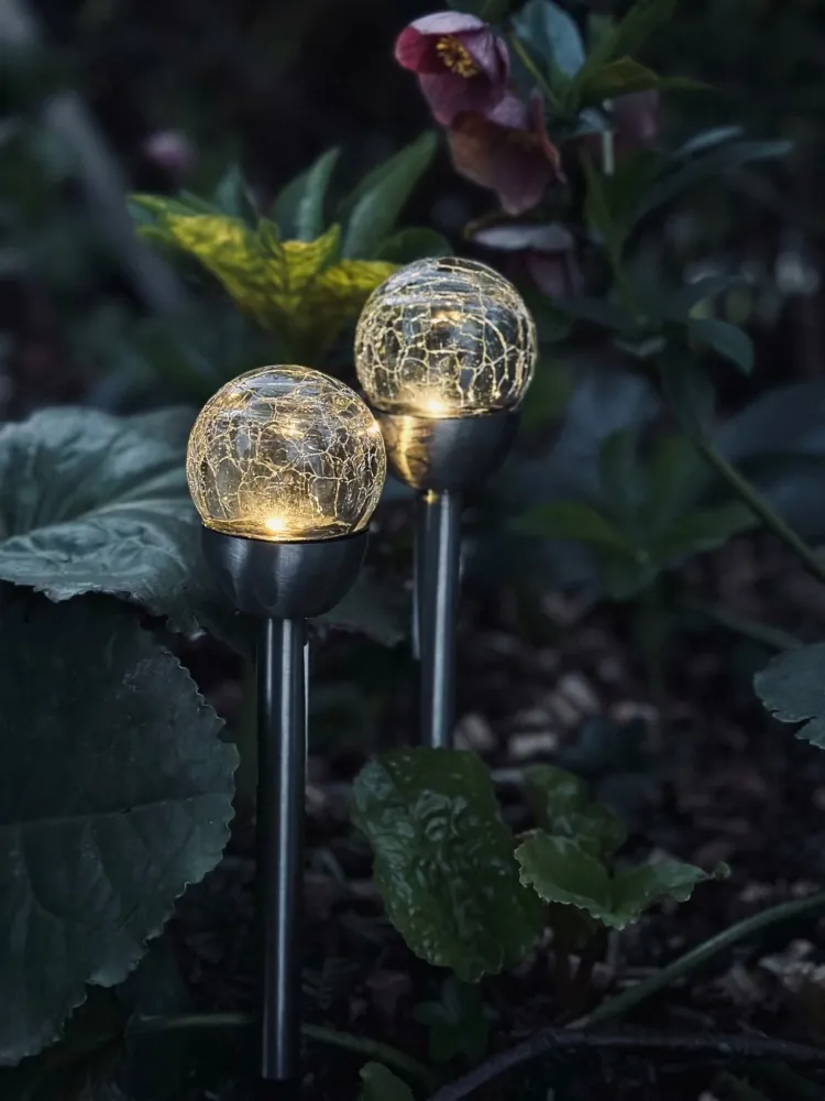Fakkel med solceller – Glaskugle Mini steel
