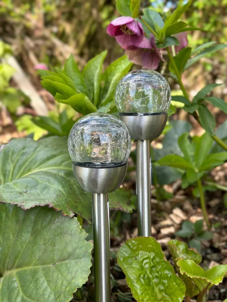 Fakkel med solceller – Glaskugle Mini steel