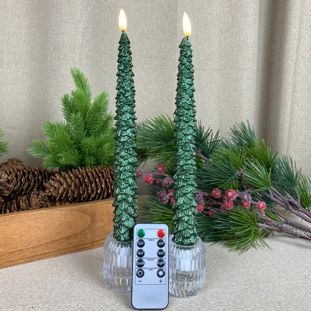 LED stagelys - juletræ 2 stk. 25 cm med fjernbetjening