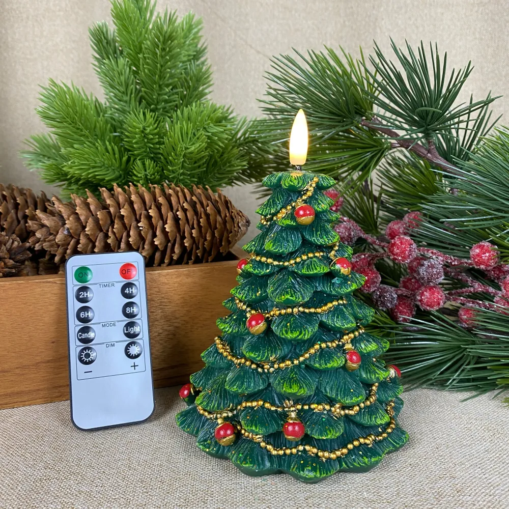 LED vokslys juletræ H14 cm - med fjernbetjening