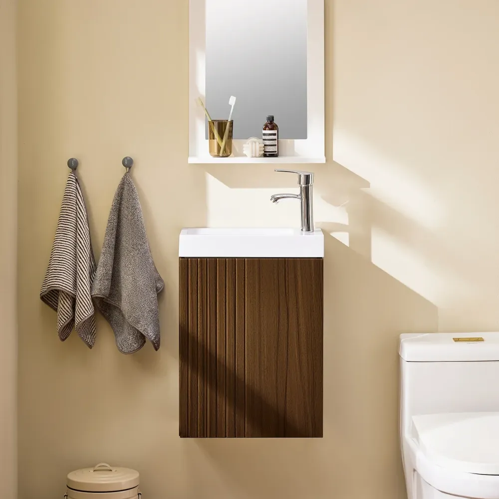 Smuk underskab med integreret håndvask i porcelæn, L40xB22xH56cm, brun