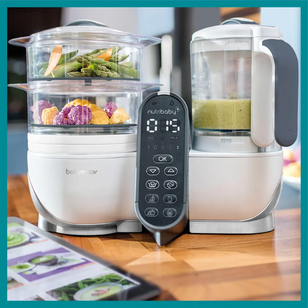 Babymoov Madmaskine - Nutribaby Plus inkl. 15 stk genanvendelige smoothieposer - Alabast