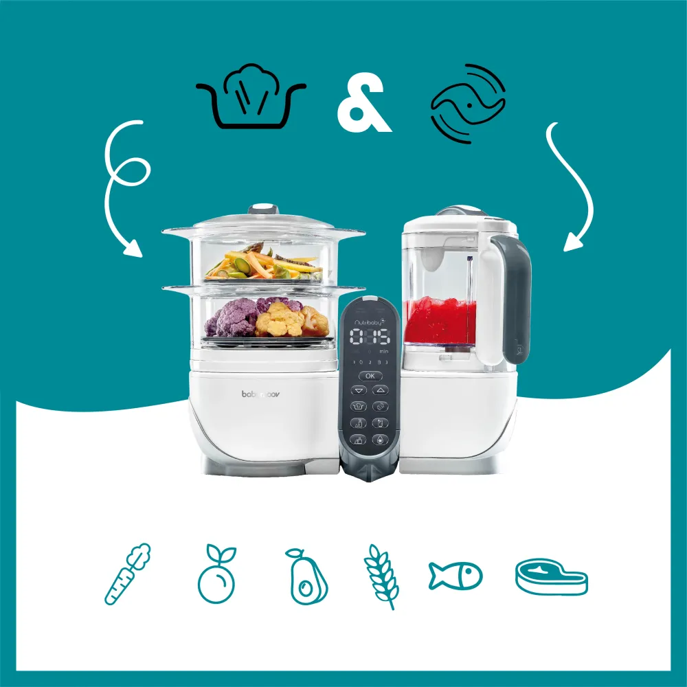 Babymoov Madmaskine - Nutribaby Plus inkl. 15 stk genanvendelige smoothieposer - Alabast