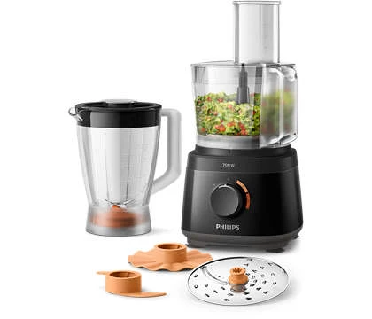 Philips HR7320/10 Kompakt foodprocessor 700 W, 19 funktion, 2-i-1-skive - Ebony